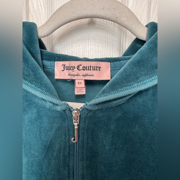 Juicy Couture Teal Velour Full Zip Up Women’s Hooded Jacket y2k - Picture 10 of 15